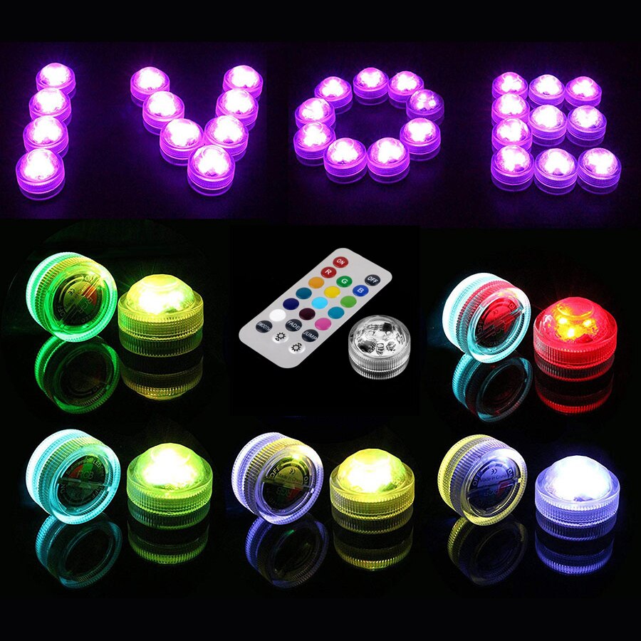 Battery Operated Waterproof RGB Submersible LED Light Underwater Night Lamp Tea Lights for vase,bowls,aquarium and party Wedding