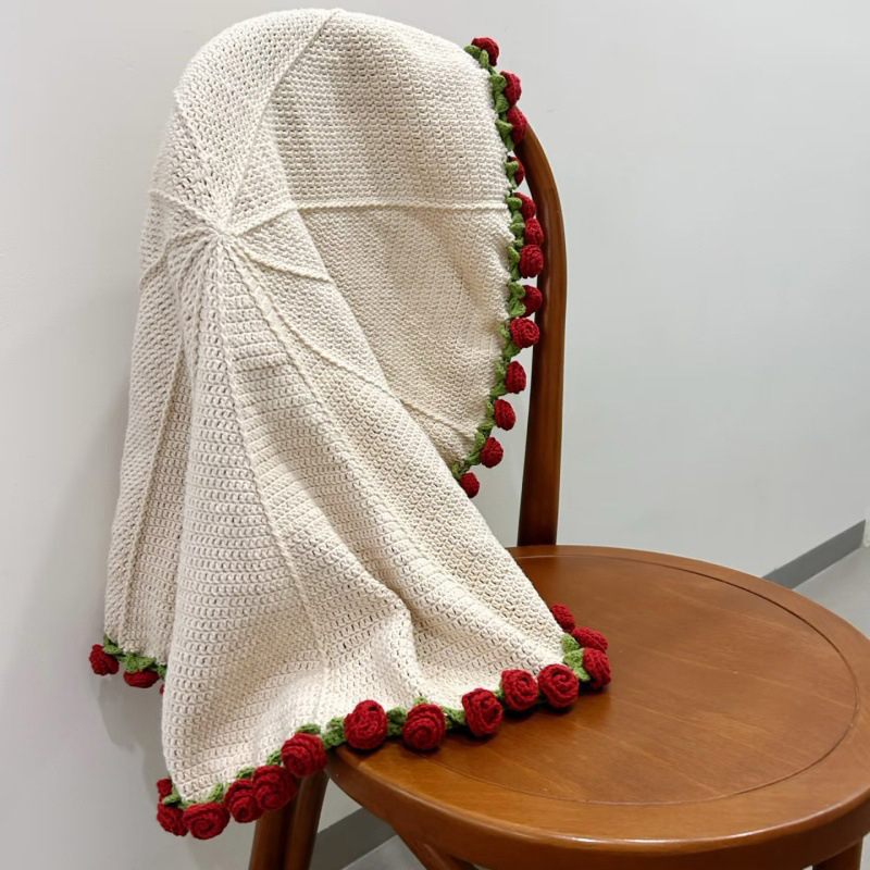 (Productos terminados) Manta tejida hecha a mano con ramo de flores, manta con ramo de rosas, manta suave tridimensional para abrazar flores