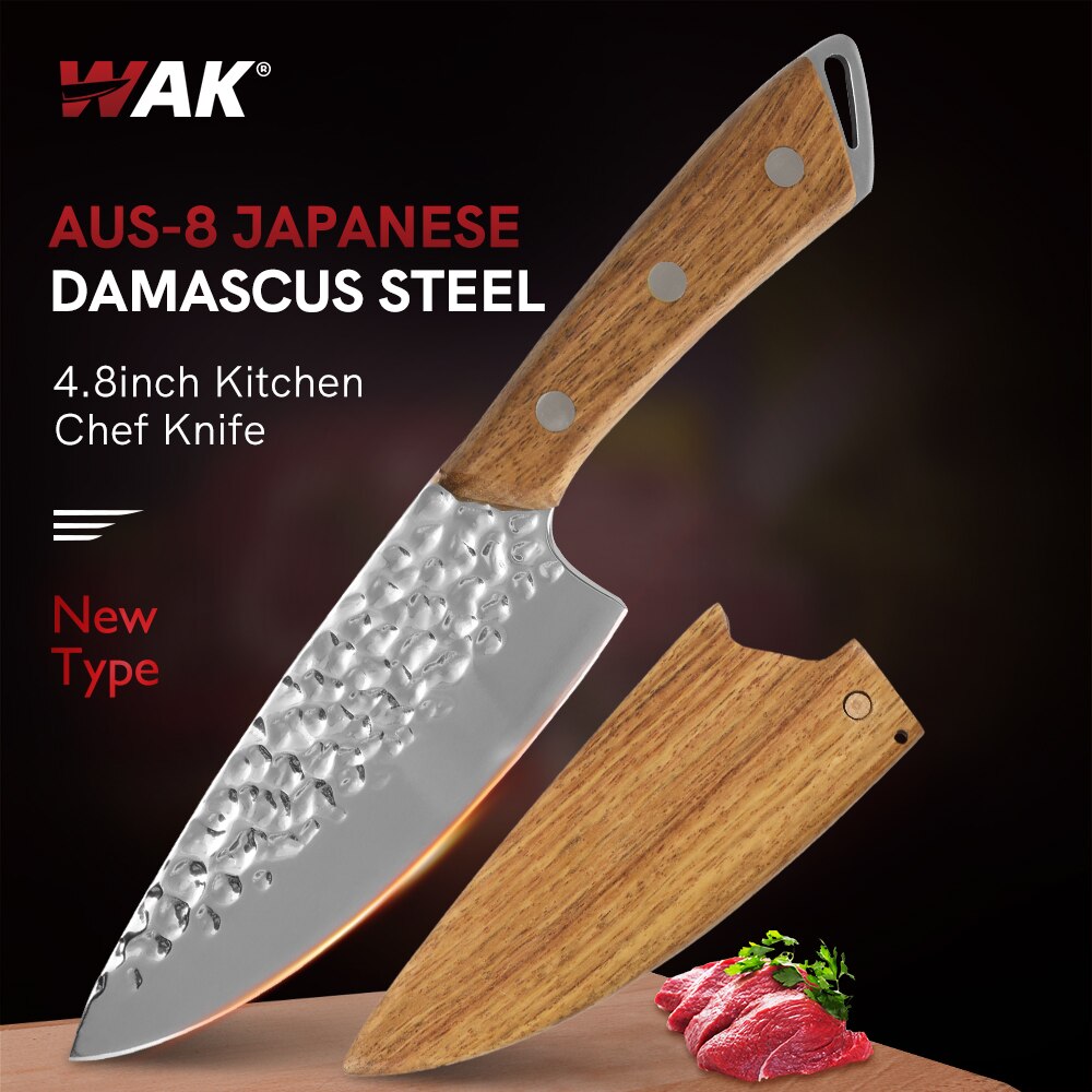 WAK Premium AUS 8 couteau de cuisine japonais en acier, damas petit couteau de Chef de cuisine avec polissage miroir avec Rosewoo