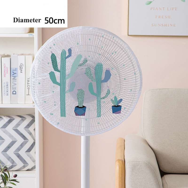 Cute Printed Electric Fan Cover for Baby Kid Finger Protector Safety Mesh Net Cover Children Hand-protected Fan Guard Dust Cover: cactus-50cm
