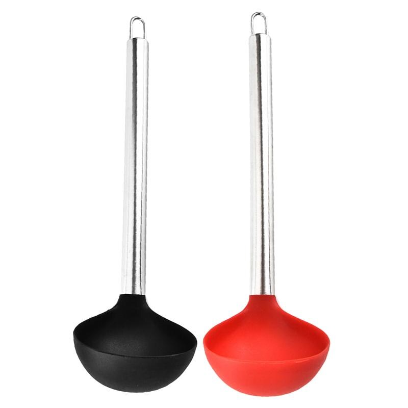 2 st silikonsoppa skopa non-stick sked värmebeständig matlagningsredskap matlagningssked för hemmarestaurang (svart, röd)