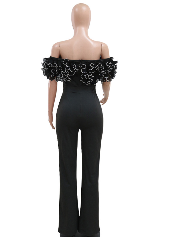 Neeleywall-Combinaison pantalon à jambes larges pour femme, tenue une pièce, blanc, , à volants, motifs floraux