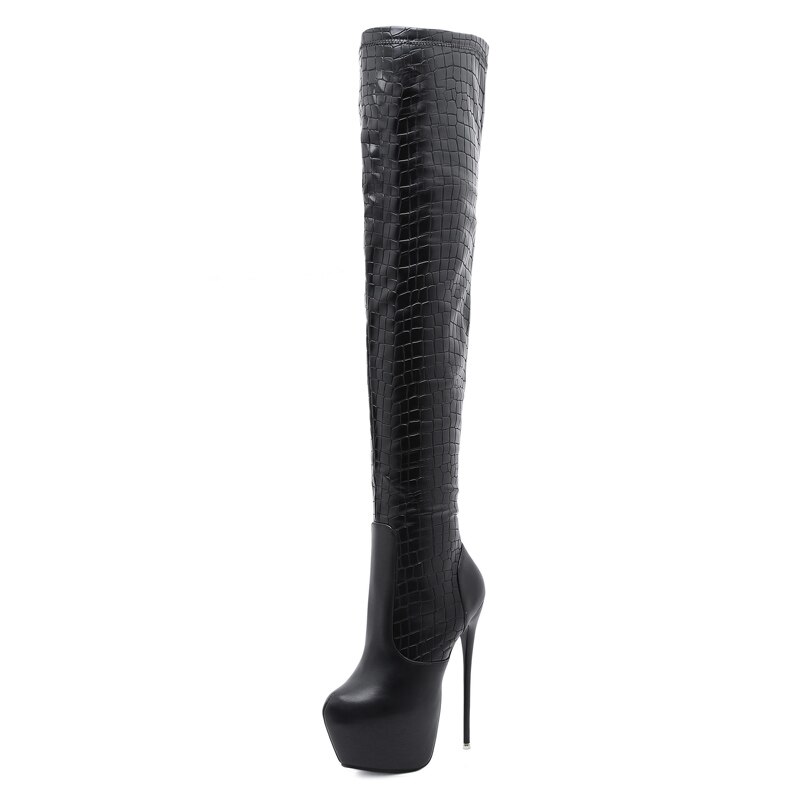 16cm Heel Overknees Boots Black Boots Women Platform Heels Autumn Shoes For Women Winter Long Boots Vrouwen Laarzen