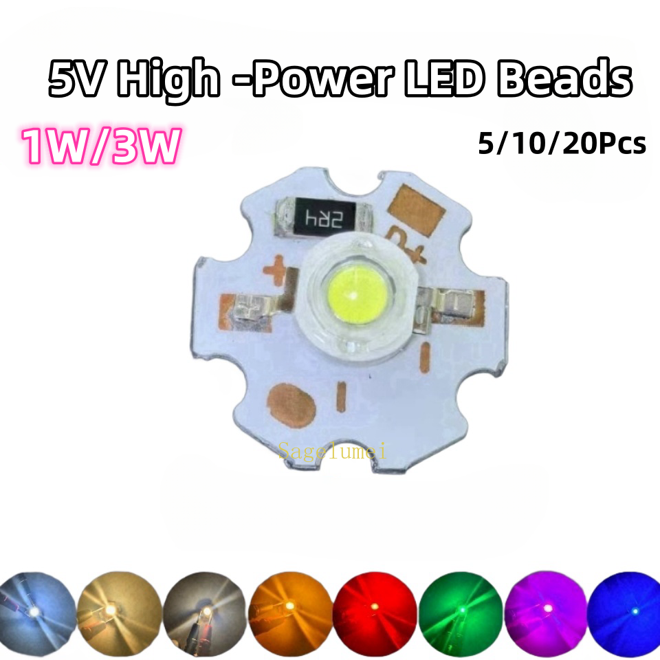 5/10/20Pcs 1W 3W 5V Led Light Beads with 20mm Lamp Board 5V USB LED Light Source Board 3W White Warm /Red/Green/Blue/Purple/Pink