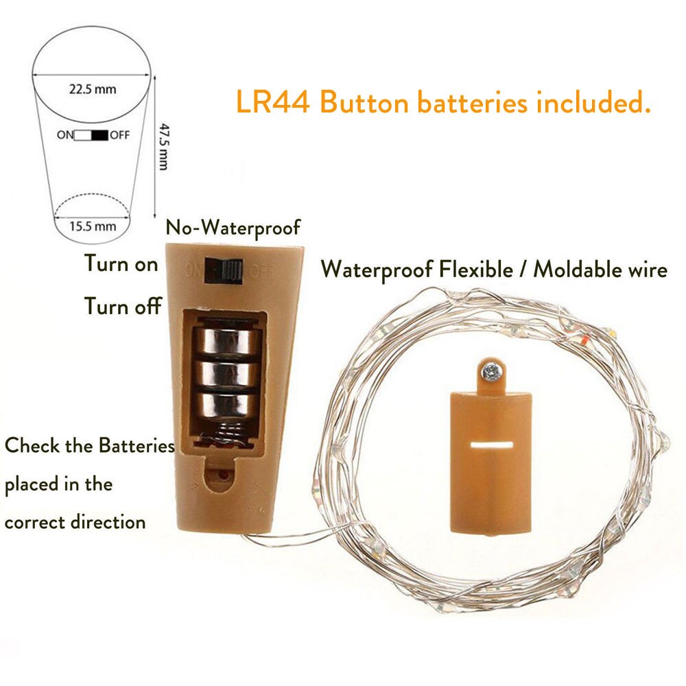 Led sølv wire string lys 2m 20 leds vinflaske kork prop krans festival bryllup fest boligindretning lampe medfølger batteri