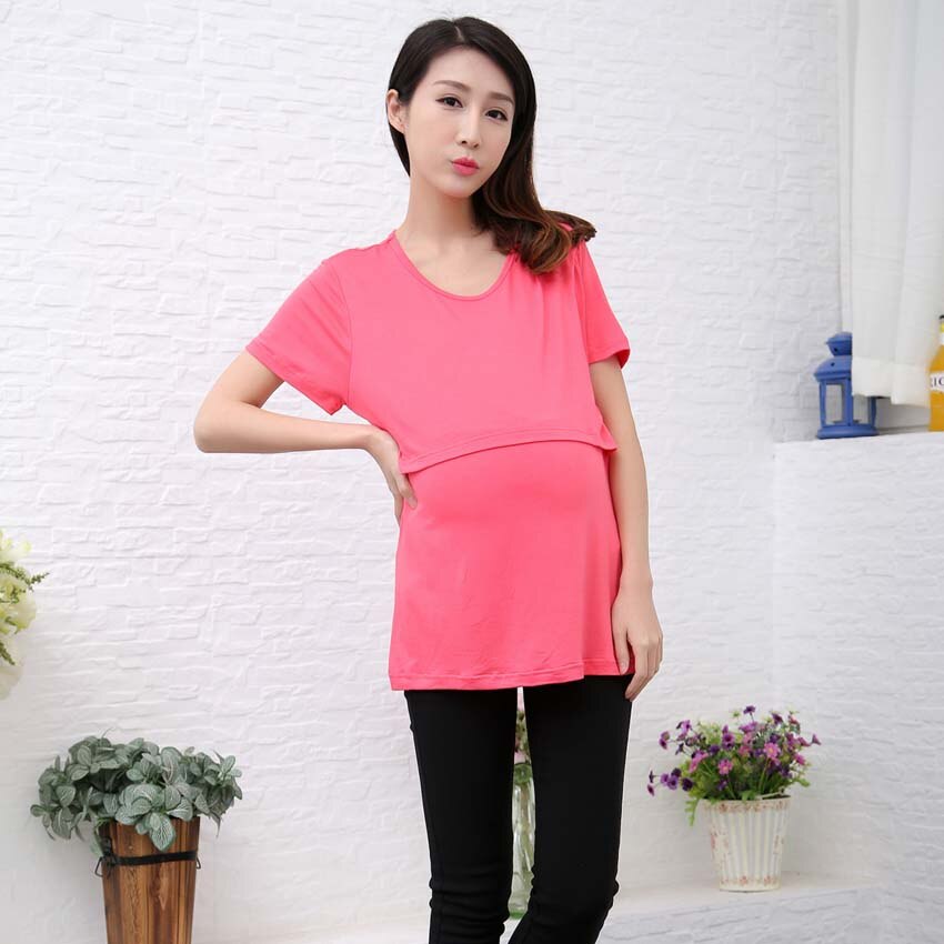 Barsel tøj barsel skjorte ammende top amning top graviditet tøj til gravide barsel toppe: Rød / Xl