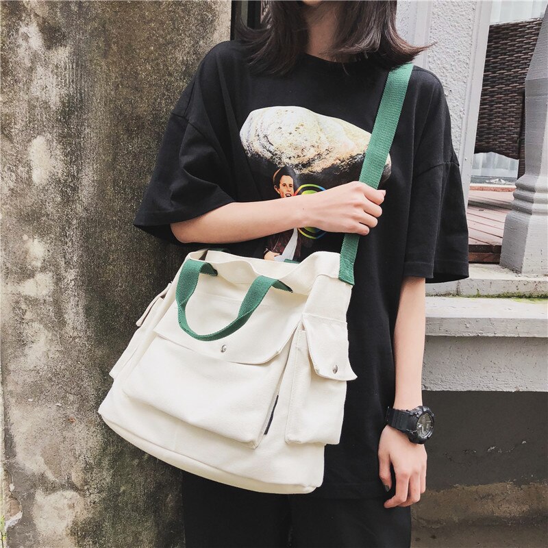 Sacs à bandoulière japonais pour étudiants, sacoche en toile de grande capacité, sac à main Patchwork pour voyage
