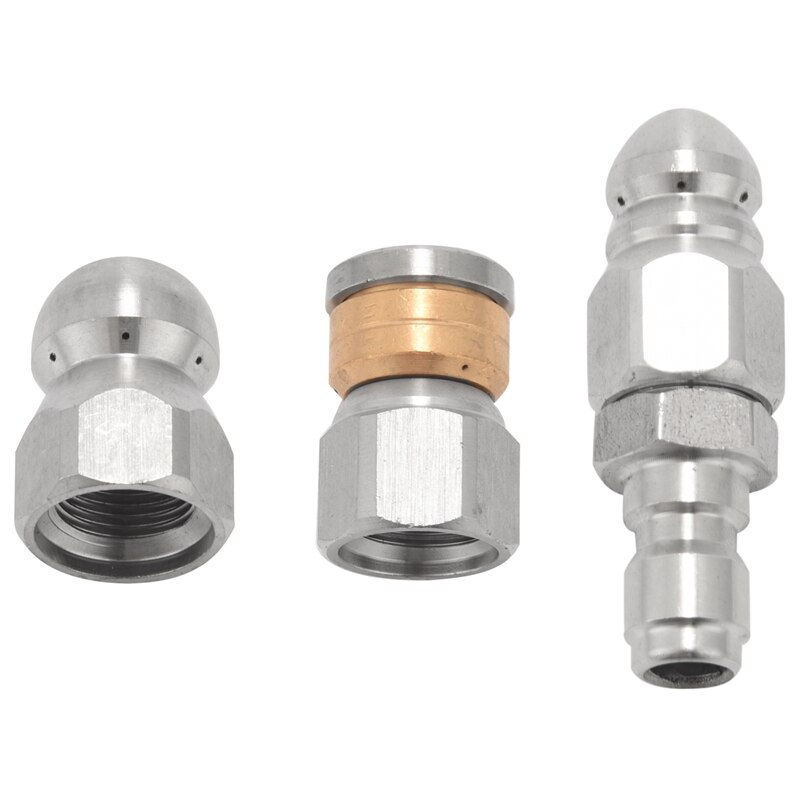 3 Pieces Sewer Jetter Nozzle Rotating Button Nose Sewer Jetting Nozzle Stainless Steel Fixed Sewer Nozzle: Default Title