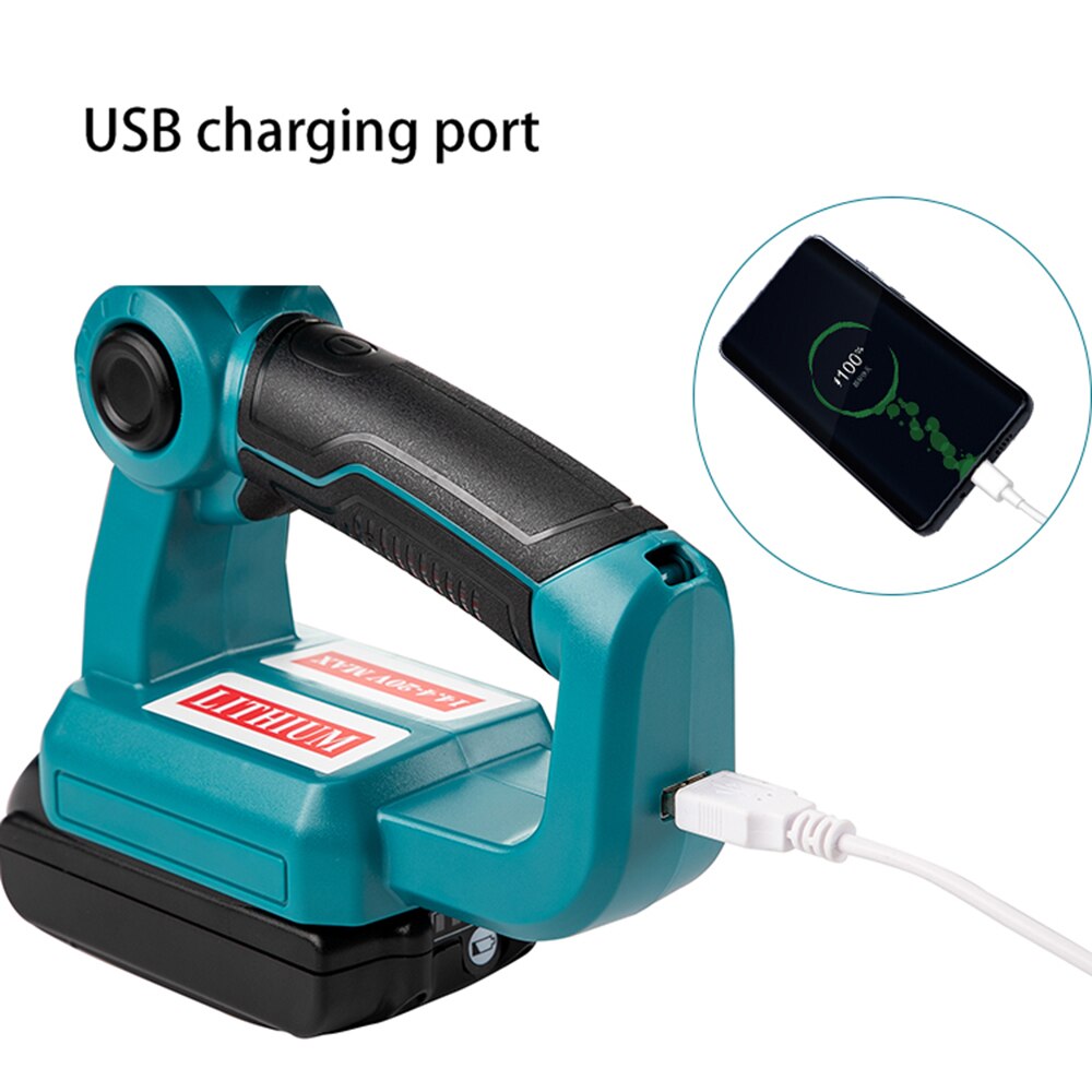 Wakyme 4 modos de luz de trabalho 18/14.4v sem fio led lanterna com usb ao ar livre holofotes luz para makita dml812 sem bateria