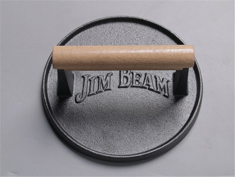 Round big BBQ tool Cast iron Wooden Handle Steak Plate Meat Press Grill Fried meat squid Fried steak barbecue pressure plate