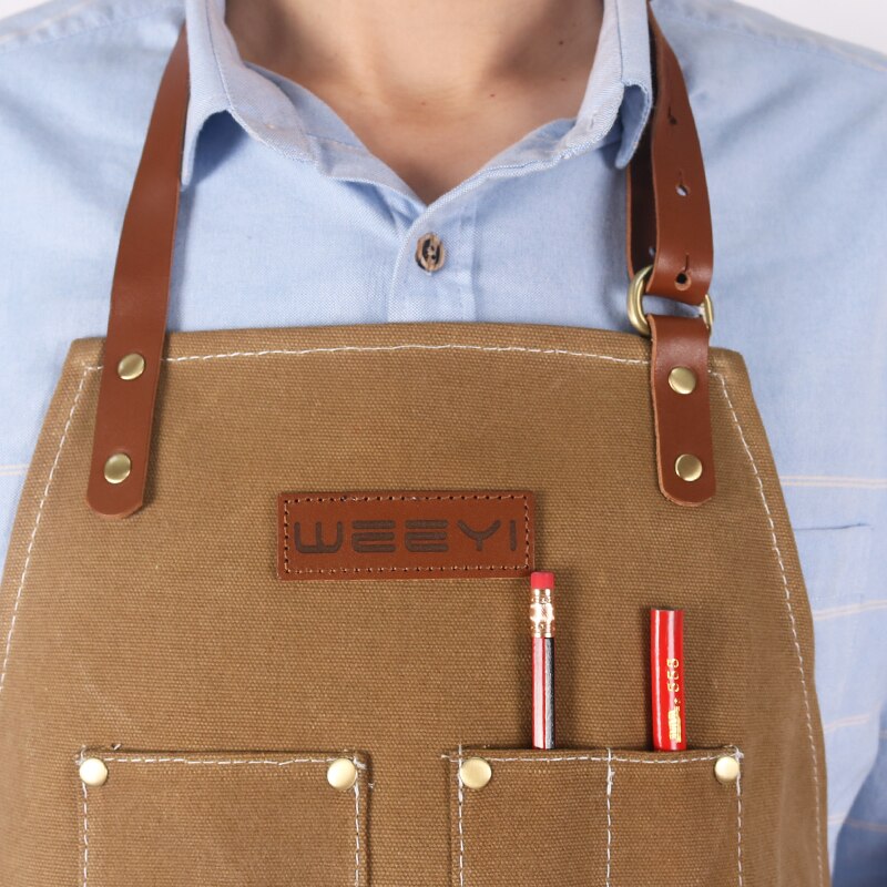 WEEYI delantal de lona encerado pesado Vintage para Barbero carpintero con correa de cuero mujeres hombres trabajo delantal BBQ Grill delantales delantal