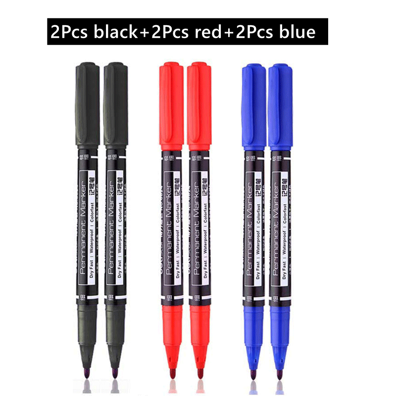 4/6/9pcs Deli Double Headed Permanent Marker Pen Set Fine Point Waterproof CD Marker Thin Nib Crude Nib 0.5mm-2mm Fine Color: Blue