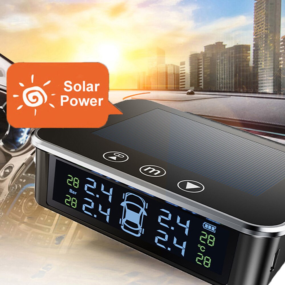 Smart Car Solar Tpms Tyre Pressure Monitoring System Digital Lcd Auto Security Alarm Bar Psi C' Display Kit with External Sensor