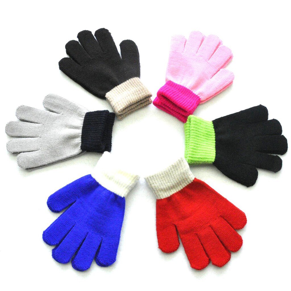 Kinder Kinder Magie Winter Handschuhe Colorblock Volle Finger Warme Gestrickte Handschuhe Fester Baumwolle Blends Weiche Attraktive Handschuh