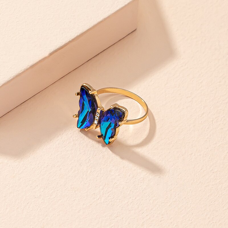 Butterfly Mood Ring Gradient Color Crystal Temperature Ring Jewelry for Women Kids Birthday Gold Butterfly Rings: R700