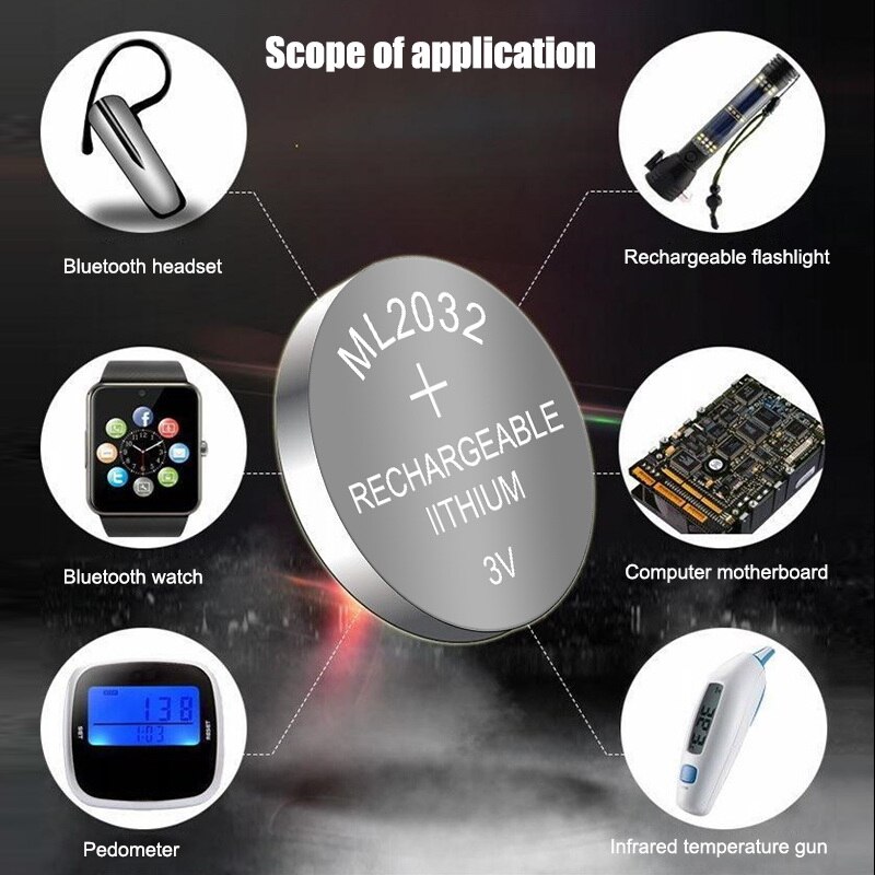 2 stk originale  ml2032 3v ricaricabile delle cellule del tasto batteria al litio batterie a bottone  (ml2032)
