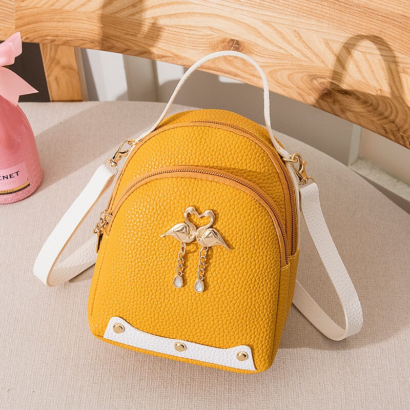 Women's Solid Color Leather Little Swan Backpack Shoulder Bag Mini Backpacks For Girls Small Backpack Women