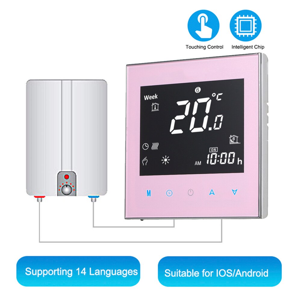 Thermostats Digital Water/Gas Boiler Heating Thermostat WiFi Voice Control Touch screen Home Room Temperature Controller: pink no wifi