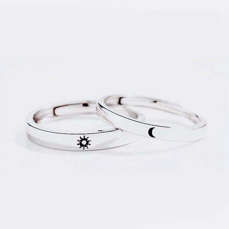Bagues de Couple pour femmes et hommes, ensemble de 2 pièces, soleil et lune, anneaux de mariage, doigt d'amoureux, couleur argent, bijoux assortis, de saint-valentin: Sun Moon Open 2