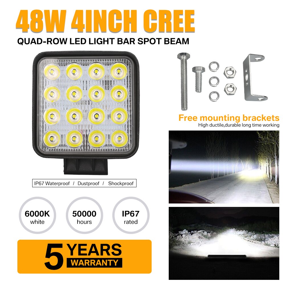 4inch 48W Black Offroad Car 4WD Truck Tractor Boat Trailer 4x4 SUV ATV 24V 12V Spot/Flood LED Light Bar LED Work Light