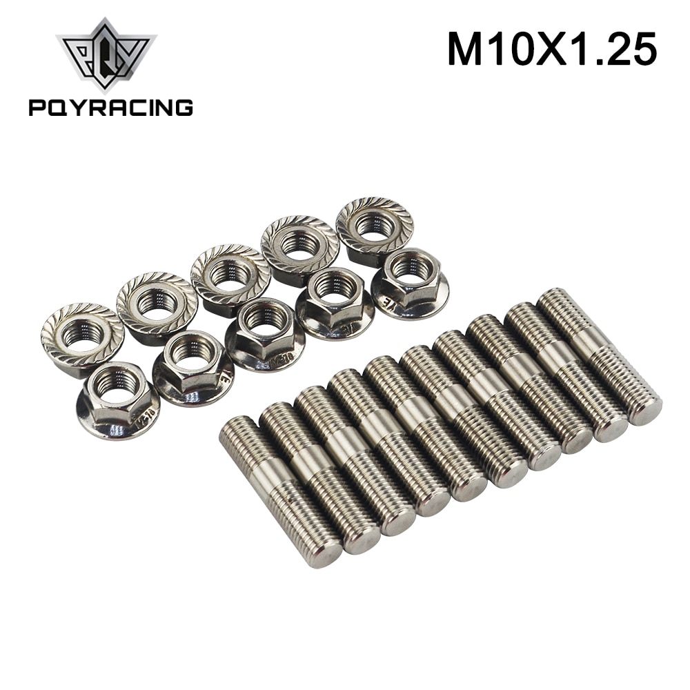 Pqy-10 Pcs 10 Mm Rvs Uitlaat Studs & Gekarteld Noten M10x1.25 Stud Conversie Tall Lug Bouten Schroef adapter Kit