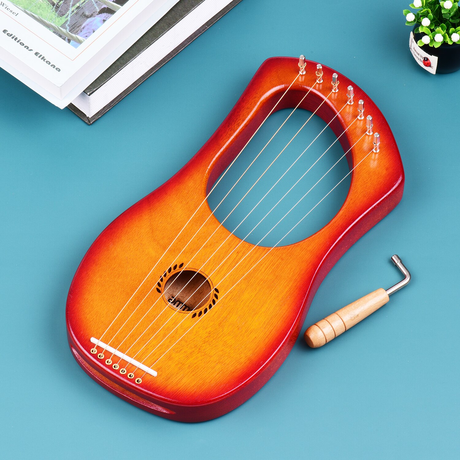 Ammoon-ARPA de Lira de 7 cuerdas, instrumento de cuerda de madera de estilo antiguo, Lyres Okoume con bolsa de transporte, juego de cuerdas, llave de afinación, 2 uds.