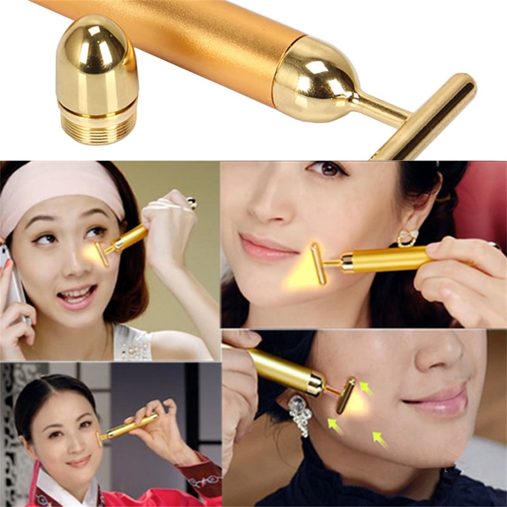 24K Gold Roller Vibrerende Facial Massager Afslanken Facial Skin Beauty Bar Pulse Verstevigende Gezicht Massage Lift Aanscherping Rimpel Bar