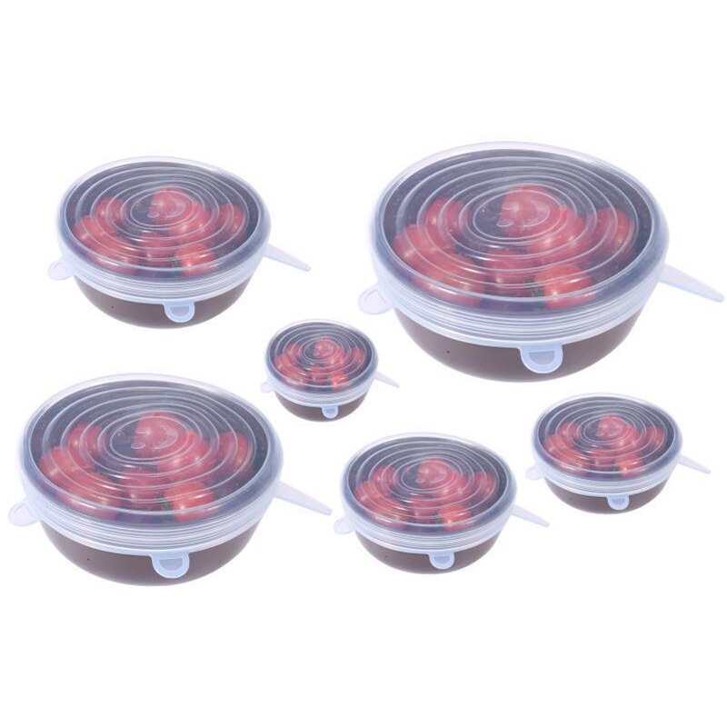 6 pc/set multifuncional manter fresco selo silicone tampas de alimentos acessórios de cozinha stretchable plástico embalagem de alimentos envoltório tigela tampa: white
