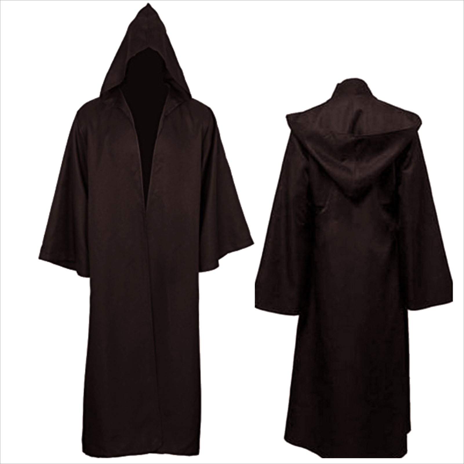 Capa de halloween macia unissex com capuz, camisa longa, robe preto, capa de bruxa, cosplay, feiticeiro, adereço, suprimentos para festa, decoração de feriado: L / Marrom