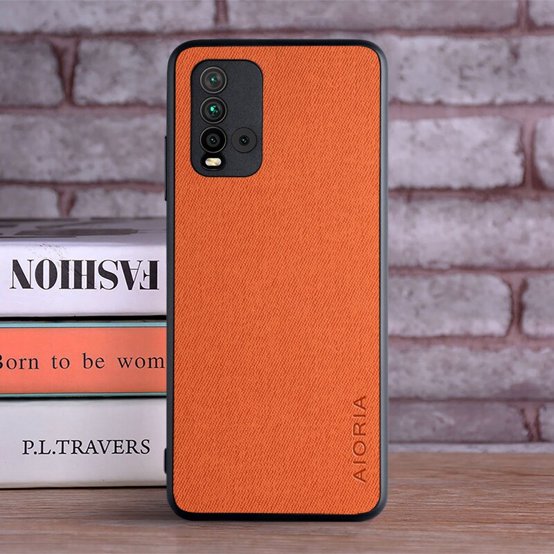 Case for Xiaomi Redmi 9T coque Luxury textile Leather skin soft TPU hard PC phone cover for Xiaomi Redmi 9T case funda: Orange