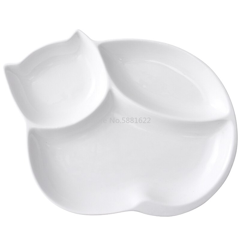 Plato divisor de cerámica blanco puro para niños, divididos surtido de alimentos para el hogar, separación de fruta, postre, plato de fruta seca