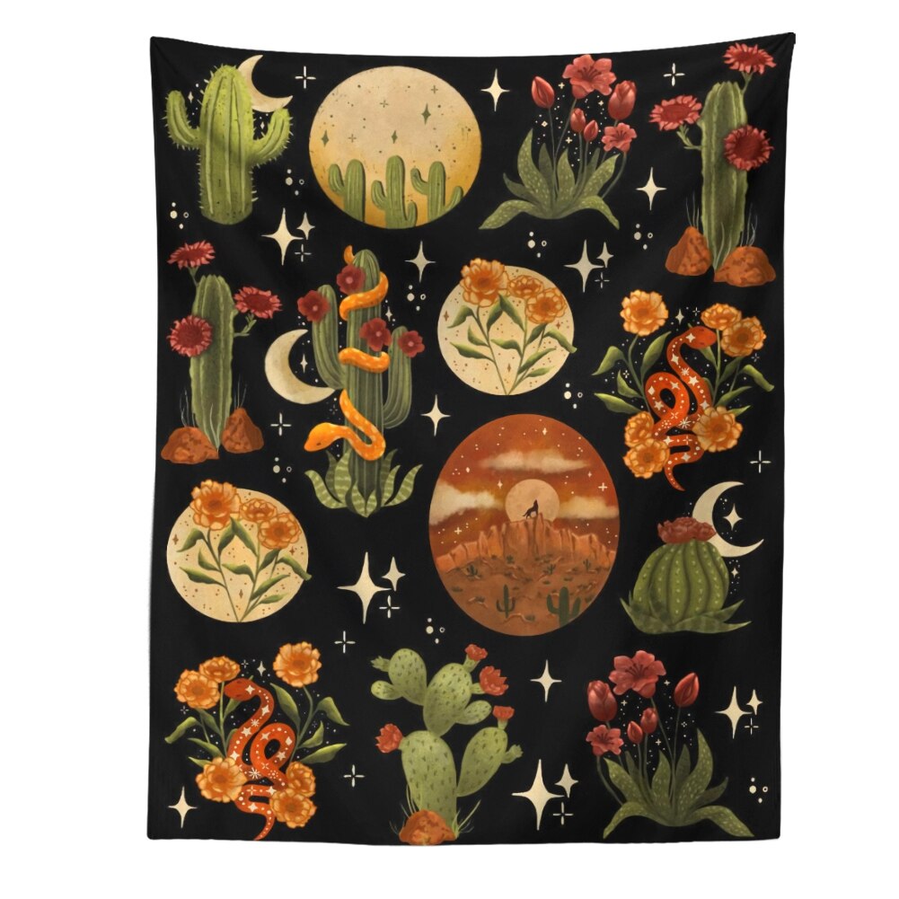 Botanisk kaktus gobelin væghængende måne stjerneklar svampekort hippie boheme gobeliner psykedelisk hekseri boligindretning: 1