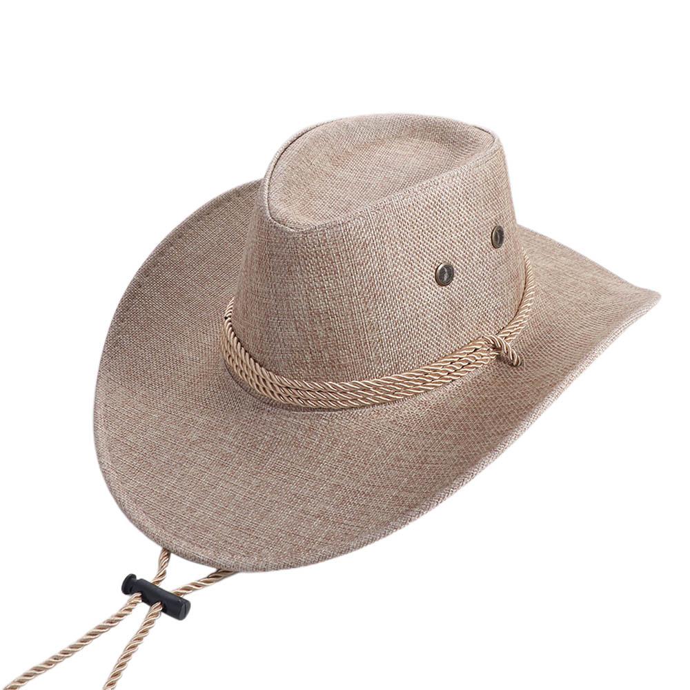 Linen Western Cowboy Hat Beach Cap Climbing Hat Summer Sun Hat Outdoor Visor Cap Cycling Cap Beach Sunscreen Cap Summer: WHITE