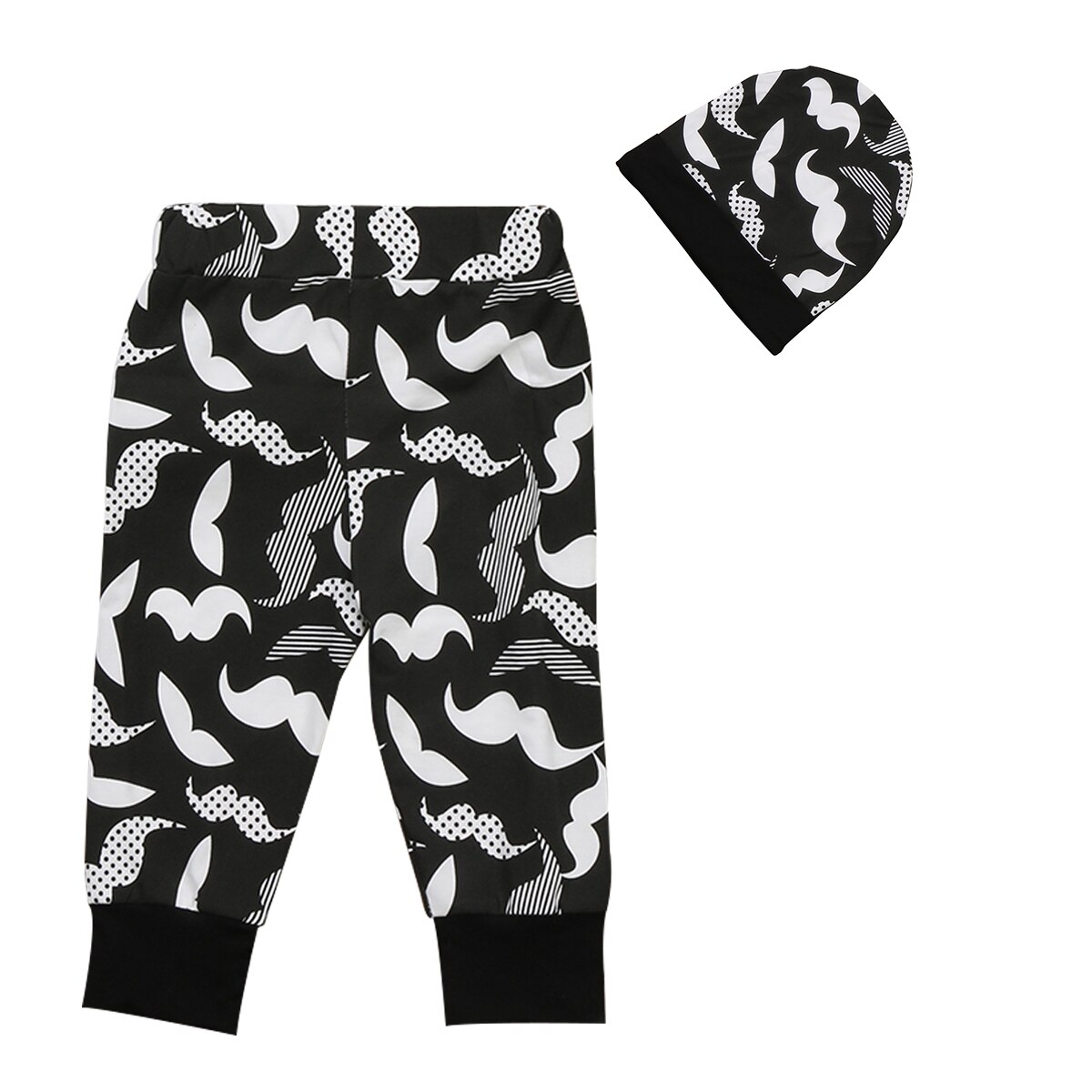 2 pièces bébé garçons pantalon ensemble de chapeau Moustache motif Patchwork large bande élastique ample large fonds de avec bonnet