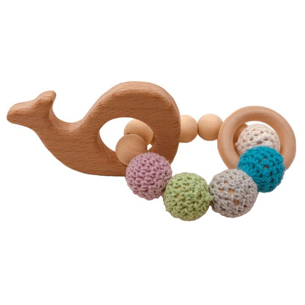 Houten Ring Natuurlijke Baby Rammelaar Gehaakte Kralen Animal Vorm Houten Bijtring Chew Speelgoed Armbanden Houten Baby Gym