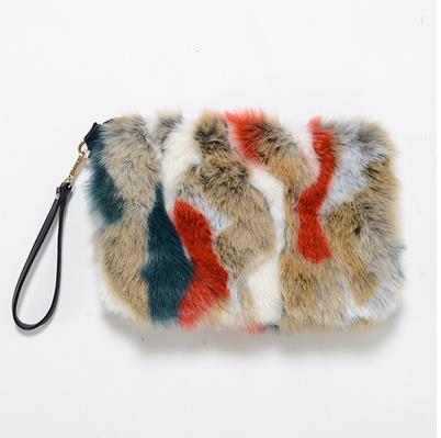 Women's Clutches Bags Lady Mixed Faux Fur Clutch Handbags Shoulder Bags Pouch Party Messenger Purse Colorful Bag: B