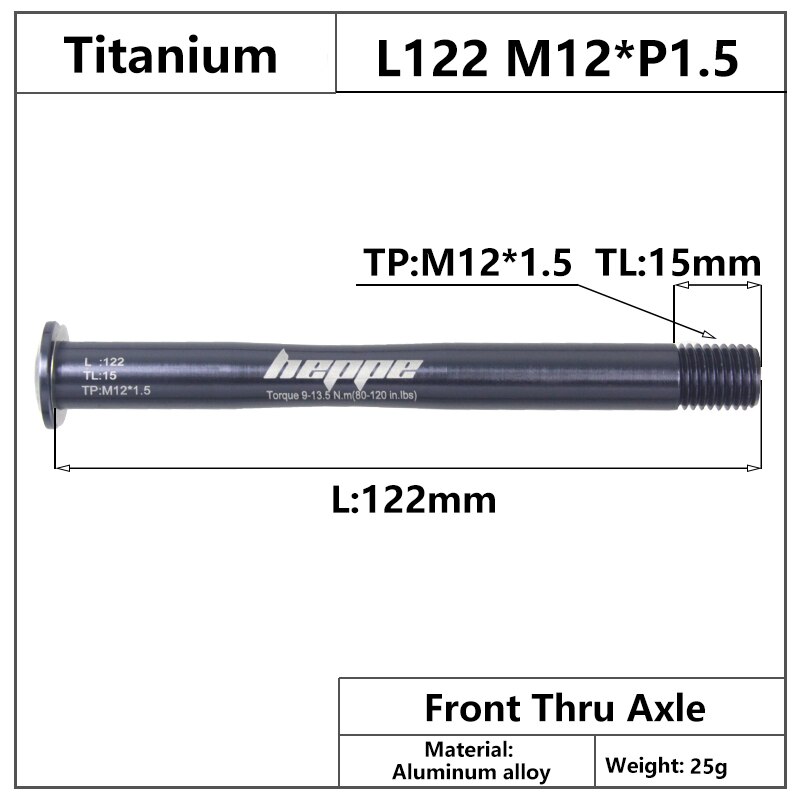 HEPPE – fourche avant de moyeu de vélo 12x100/12x110mm M12xP1.5, axe transversal multicolore à dégagement rapide: Titanium Color