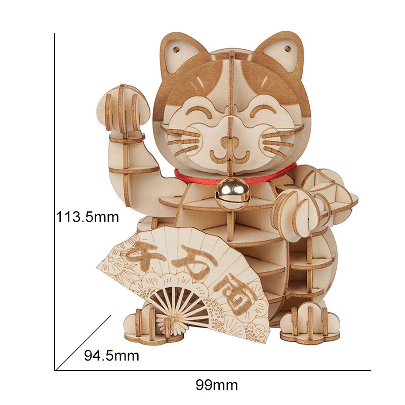 Robotime Lucky Cat Model 3D Houten Puzzel Gamestoys Voor Kinderen Kinderen Meisjes: Default Title