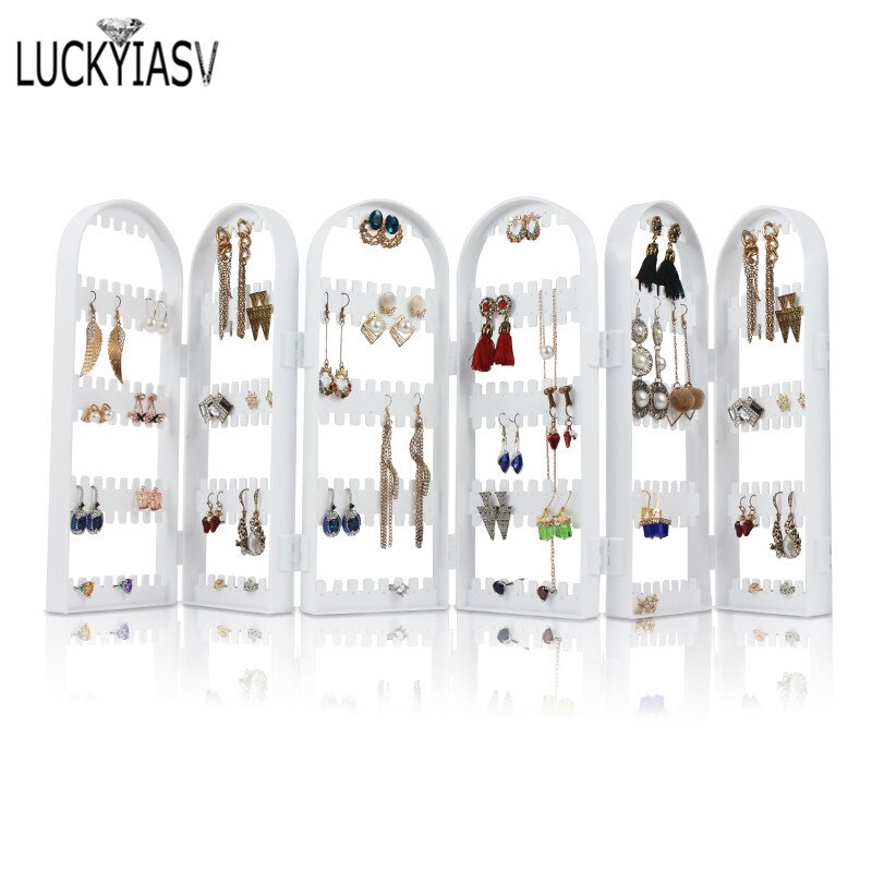 Black 120/180/240/300/360 holes Plastic Earrings Studs Display Rack Folding Screen Earring Jewelry Display Holder Storage Box: 6W-360 holes