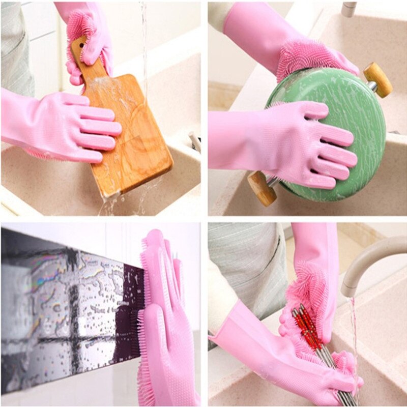 Gants en Silicone pour la cuisine, 1 paire de gants de nettoyage magiques pour la vaisselle et l'entretien de la maison