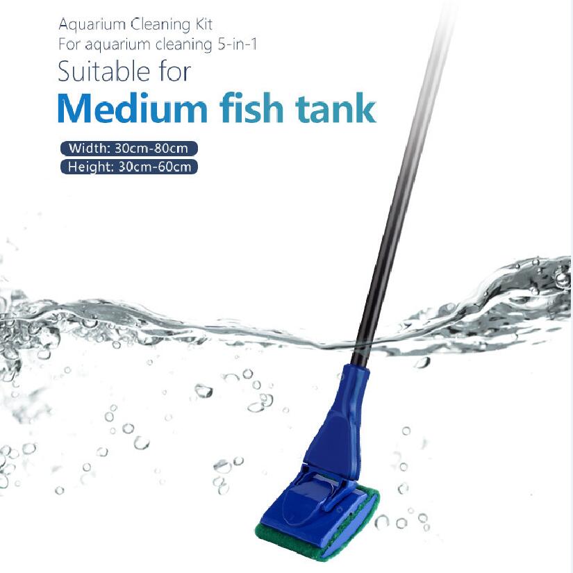 5 In 1 Aquarium Cleaning Tools Netto Vis Grind Rake Algen Schraper Spons Vork Borstel Glas Schoonmaken Tool Multi-Tool