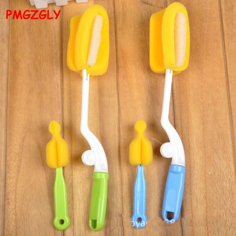 2 unids/set cepillo para biberón cepillo para pezón cabezal giratorio de 360 grados limpieza esponja taza Kit de cepillos para botellas