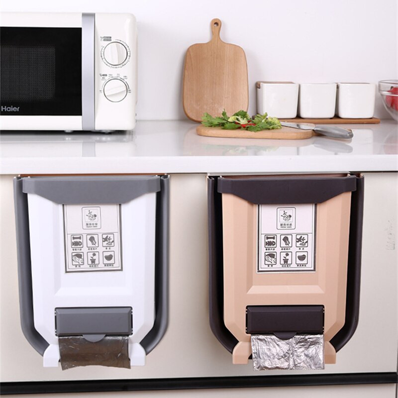 10L Kitchen Foldable Trash Bin Wall Mounted Hanging Trash Bin For Kitchens Cabinet Door With Lid Kitchen Trashs Bin Garbage Cans