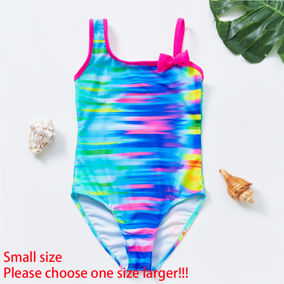 8-14years Teens Girls One Piece Swimwear Striped Bowknot Style Summer Beach Wear Girl Swimsuits: 9-10y