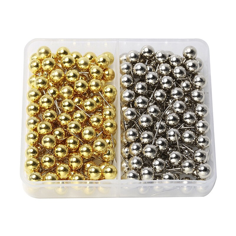 200PCS 6MM Map Tacks Push Pins with Gold Round Head Steel Point for Bulletin Board Fabric Marking Push Pins with Box