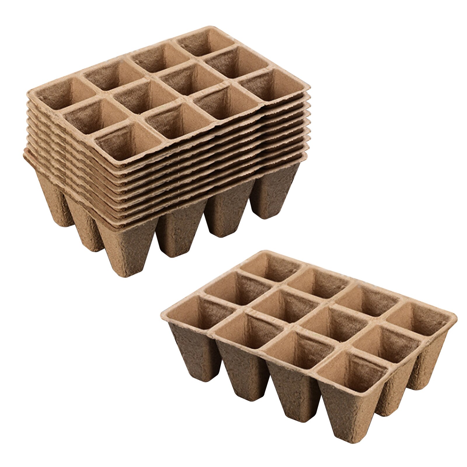 Seedling Starter Trays Eco-friendly Biodegradable Planting Germination Seedlings Starter Trays for Flower Herb Sowing Seed Kit: 12cells 10pcs