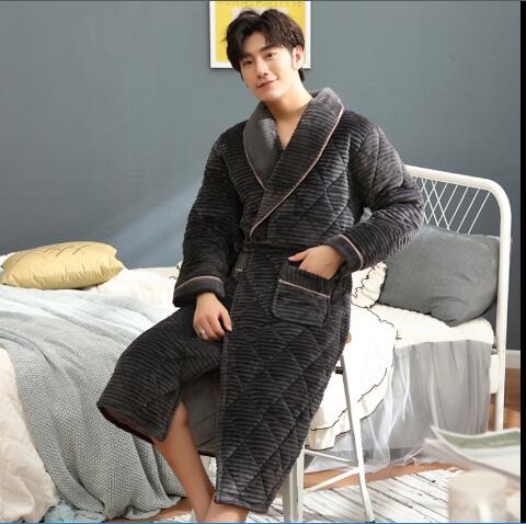 Homens Roupão de banho Casa de Banho Flanela Malha Acolchoado Robe Spa Longo Macio E Confortável Causal Sólida Masculino Robe L-XXXL: L