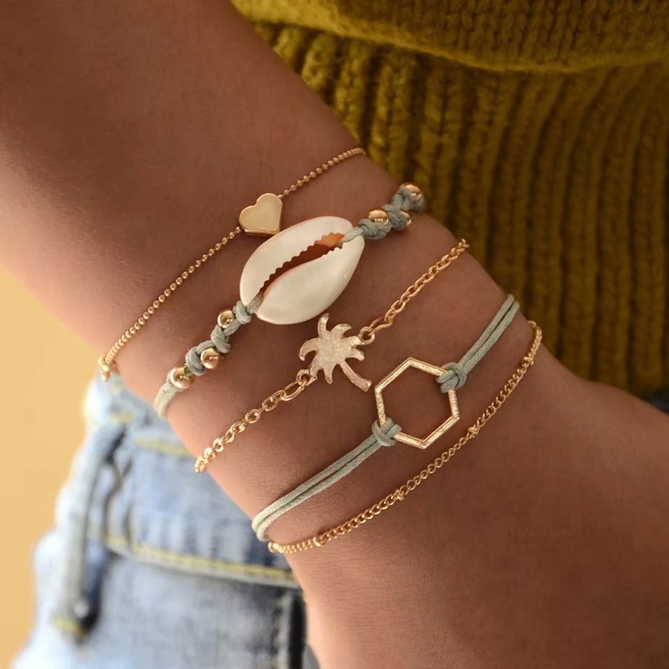 Boho creativo del braccialetto etnico a mano luna perla di figura della luna di braccialetti di fascino impostato gli amanti del regalo di lusso della boemia accessori Da Viaggio: B1263-1