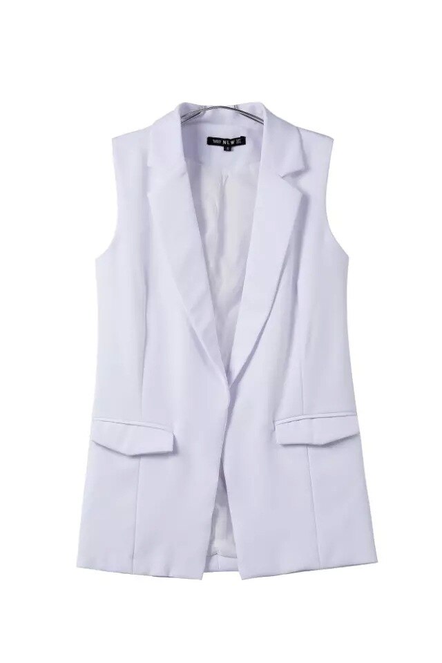 Sans bouton noir veste femmes sans manches blazer veste blanc veste décontractée nouvelle gilet femme: WHITE / L