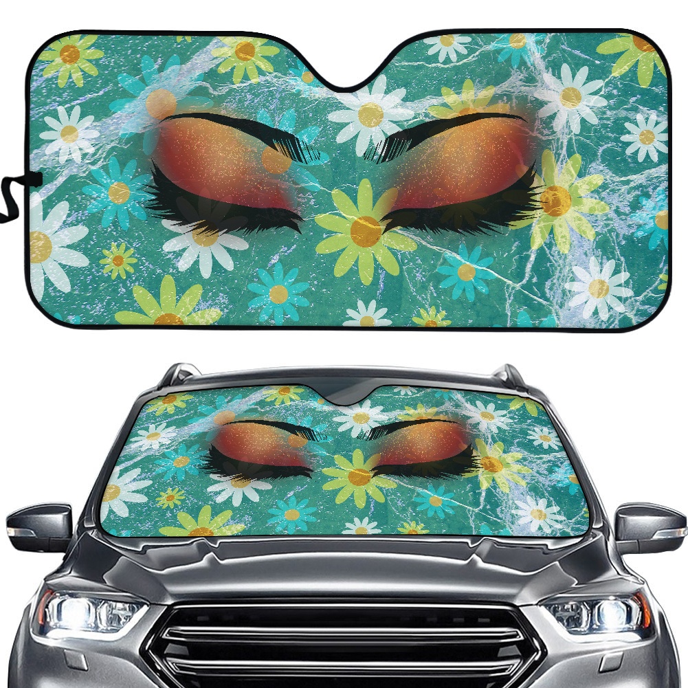 Parasol con estampado de Ojos de mujer para parabrisas delantero de coche, Reflector de calor, sombrilla para coche, suministros de sombreado universales personalizados: Azul marino